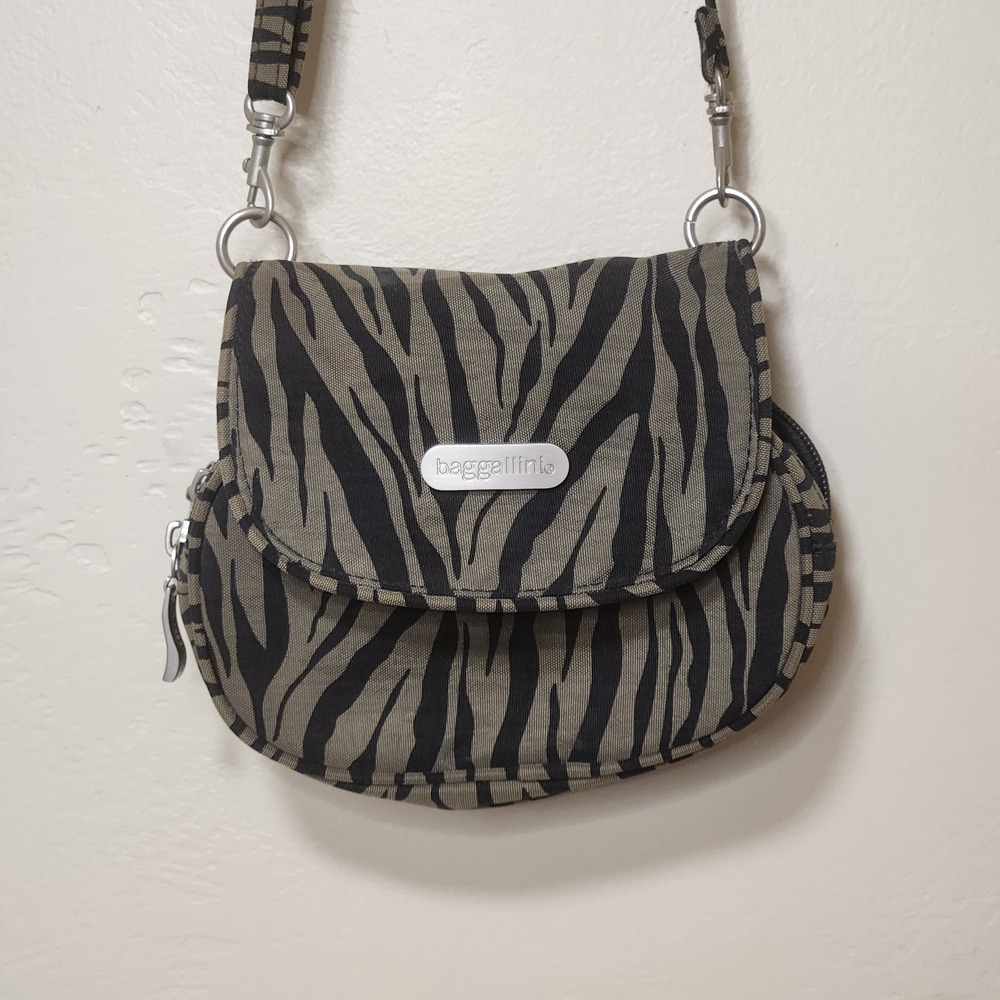 Baggallini Small Crossbody Bag RFID Zebra Print With Belt Loops